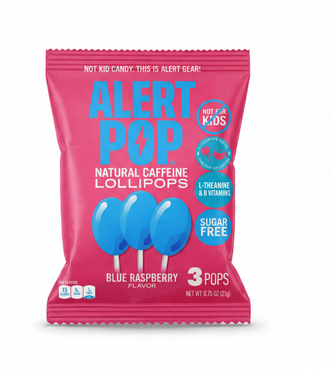 Blue Raspberry Caffeinated Lollipops with L-Theanine and B-Vitamins