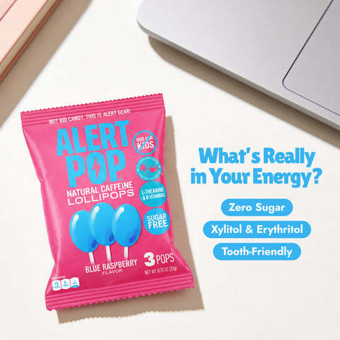 Blue Raspberry Caffeinated Lollipops with L-Theanine and B-Vitamins
