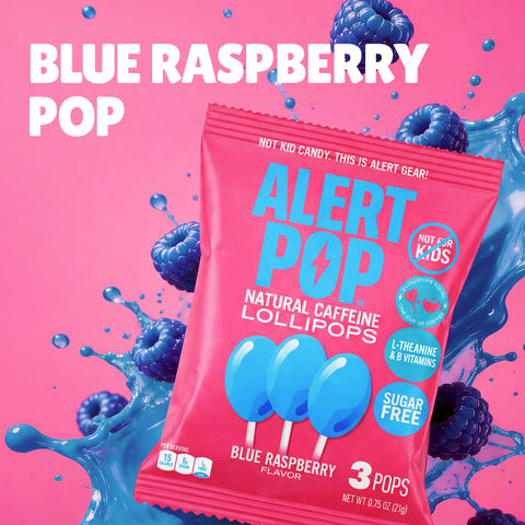 Blue Raspberry Caffeinated Lollipops with L-Theanine and B-Vitamins