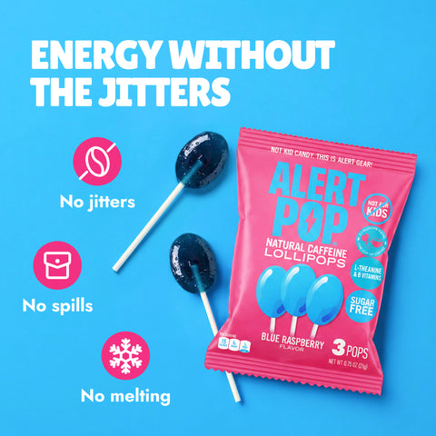 Blue Raspberry Caffeinated Lollipops with L-Theanine and B-Vitamins