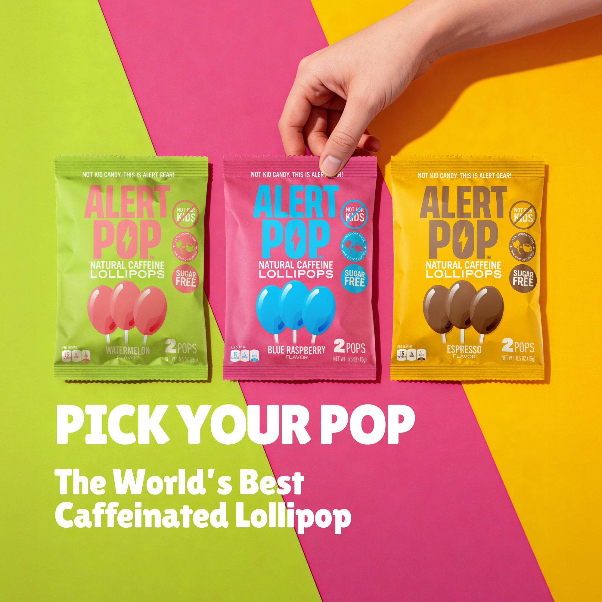 Alert Pop Caffeinated Lollipops - Blue Raspberry - Energy & Focus